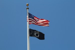 Flags flying at the monument.